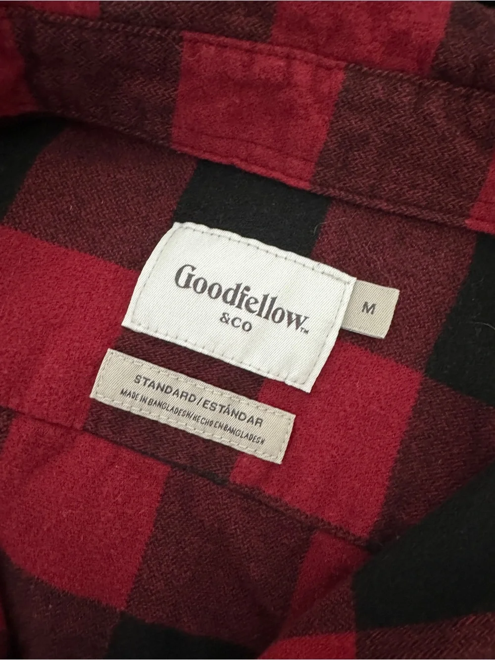 Goodfellow & Co Men's Vintage MidWeight Long Sleeve Flannel Shirt Dark Red Check